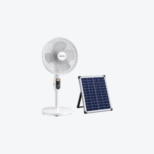 16-Inch Solar Rechargeable Standing Fan with LED Light & Remote Control (White/Black)