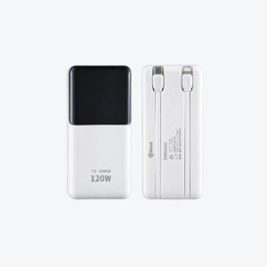 20,000mAh 120W Super Fast Charging Power Bank with Built-in Type-C & Lightning Cables (White)